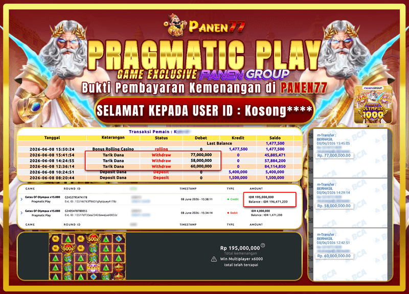 TERBUKTI! GATES OF OLYMPUS PECAH 195 JUTA DI PANEN77!